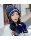 Modna damska czapka zimowa futrzana futro lisa z pomponami gruba ciepła bawełniana