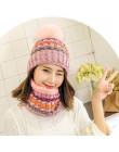 Kobieta czapka dzianinowa kapelusz i zestaw szalików do włosów czapki z pomponem kobiet grube kapelusz 2 sztuk zima ciepłe słodk