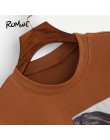 ROMWE brązowy rysunek połatany list sweter z kapturem bluza z kapturem damskie ubrania 2019 jesień moda damska odzież kobiet Cas