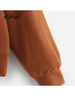ROMWE brązowy rysunek połatany list sweter z kapturem bluza z kapturem damskie ubrania 2019 jesień moda damska odzież kobiet Cas