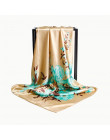 Modny szal szaliki dla kobiet kwiatowy Print satynowa jedwabny hidżab szalik kobiet 90x90 cm kwadratowy chustka szal głowy szali