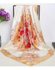Modny szal szaliki dla kobiet kwiatowy Print satynowa jedwabny hidżab szalik kobiet 90x90 cm kwadratowy chustka szal głowy szali