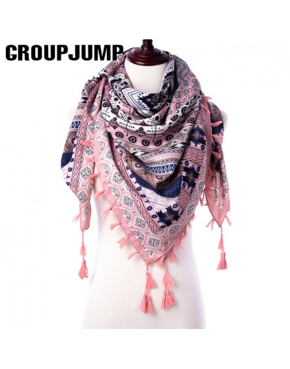 Grupa JUMP moda szalik kobiety duże szale kwiatowy Print etole trójkąt chustka luksusowa marka chustka szaliki kobiet chustki na