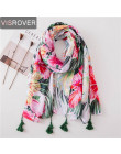 VISROVER z tropikalnym nadrukiem szal ze sznurkiem moda lato wiskoza kaktus szalik szal kobiety flamingo lady plaża Boho kawaii 