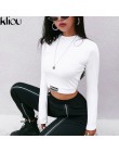 Kliou 2018 nowych moda jesień kobiety stałe biały list druku z długim rękawem bluzy kobiety Street O-Neck krótki Crop topy tees