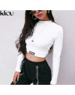 Kliou 2018 nowych moda jesień kobiety stałe biały list druku z długim rękawem bluzy kobiety Street O-Neck krótki Crop topy tees