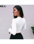 Kliou 2018 nowych moda jesień kobiety stałe biały list druku z długim rękawem bluzy kobiety Street O-Neck krótki Crop topy tees