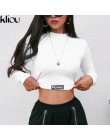 Kliou 2018 nowych moda jesień kobiety stałe biały list druku z długim rękawem bluzy kobiety Street O-Neck krótki Crop topy tees