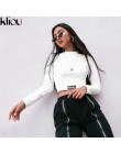 Kliou 2018 nowych moda jesień kobiety stałe biały list druku z długim rękawem bluzy kobiety Street O-Neck krótki Crop topy tees