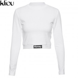 Kliou 2018 nowych moda jesień kobiety stałe biały list druku z długim rękawem bluzy kobiety Street O-Neck krótki Crop topy tees