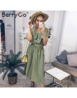 BerryGo Vintage dekolt w serek letnia sukienka casualwear dla kobiet biurowa, damska sukienka z kieszeniami eleganckimi guzikami