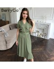 BerryGo Vintage dekolt w serek letnia sukienka casualwear dla kobiet biurowa, damska sukienka z kieszeniami eleganckimi guzikami