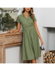 BerryGo Vintage dekolt w serek letnia sukienka casualwear dla kobiet biurowa, damska sukienka z kieszeniami eleganckimi guzikami