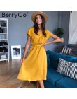 BerryGo Vintage dekolt w serek letnia sukienka casualwear dla kobiet biurowa, damska sukienka z kieszeniami eleganckimi guzikami