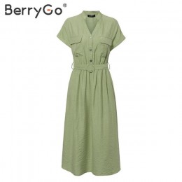 BerryGo Vintage dekolt w serek letnia sukienka casualwear dla kobiet biurowa, damska sukienka z kieszeniami eleganckimi guzikami