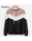 SweatyRocks na co dzień Colorblock sznurkiem bluza z kapturem bluza z długim rękawem pulowerowe topy 2018 jesień odzież dla akty