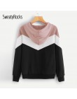 SweatyRocks na co dzień Colorblock sznurkiem bluza z kapturem bluza z długim rękawem pulowerowe topy 2018 jesień odzież dla akty