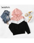 SweatyRocks na co dzień Colorblock sznurkiem bluza z kapturem bluza z długim rękawem pulowerowe topy 2018 jesień odzież dla akty