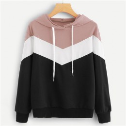 SweatyRocks na co dzień Colorblock sznurkiem bluza z kapturem bluza z długim rękawem pulowerowe topy 2018 jesień odzież dla akty