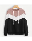 SweatyRocks na co dzień Colorblock sznurkiem bluza z kapturem bluza z długim rękawem pulowerowe topy 2018 jesień odzież dla akty