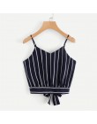 Feitong Sexy kobiety Crop bluzki w paski Tie powrót Cami na co dzień Spaghetti pasek łuk kamizelka węzeł przycięte Tank Tops kam