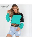 Nadafair kolor patchwork luźne na co dzień bluzy damskie bluzy jesień elastyczny pas sexy street wear crop topy sudadera mujer