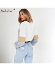 Nadafair kolor patchwork luźne na co dzień bluzy damskie bluzy jesień elastyczny pas sexy street wear crop topy sudadera mujer