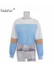 Nadafair kolor patchwork luźne na co dzień bluzy damskie bluzy jesień elastyczny pas sexy street wear crop topy sudadera mujer