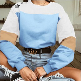 Nadafair kolor patchwork luźne na co dzień bluzy damskie bluzy jesień elastyczny pas sexy street wear crop topy sudadera mujer