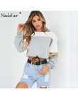 Nadafair kolor patchwork luźne na co dzień bluzy damskie bluzy jesień elastyczny pas sexy street wear crop topy sudadera mujer