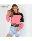 Nadafair kolor patchwork luźne na co dzień bluzy damskie bluzy jesień elastyczny pas sexy street wear crop topy sudadera mujer