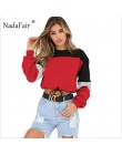 Nadafair kolor patchwork luźne na co dzień bluzy damskie bluzy jesień elastyczny pas sexy street wear crop topy sudadera mujer