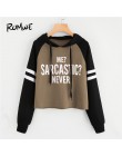 ROMWE sznurkiem Colorblock list Varsity w paski Raglan rękaw bluza z kapturem kobiety na co dzień wiosna jesień z kapturem Multi