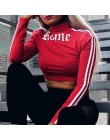 Kobiety bluza z golfem Sexy czerwone Crop topy Romeo list wydrukowano z długim rękawem jesień Tumblr Punk przycięte bluza bluzy 