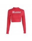 Kobiety bluza z golfem Sexy czerwone Crop topy Romeo list wydrukowano z długim rękawem jesień Tumblr Punk przycięte bluza bluzy 