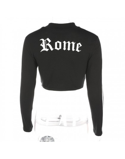 Kobiety bluza z golfem Sexy czerwone Crop topy Romeo list wydrukowano z długim rękawem jesień Tumblr Punk przycięte bluza bluzy 