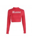 Kobiety bluza z golfem Sexy czerwone Crop topy Romeo list wydrukowano z długim rękawem jesień Tumblr Punk przycięte bluza bluzy 