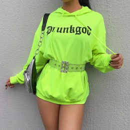 Weekeep kobiety luźne list druku bluza moda Streetwear bluza z kapturem fluorescencyjne długa bluza z kapturem wiosna jesień swe