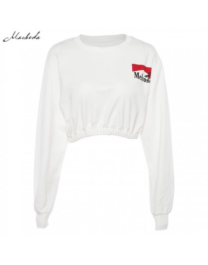 Macheda bluzy kobiety moda przycięte O-Neck z długim rękawem bluza Pullover 2018 nowe panie biały dorywczo luźne Crop Top