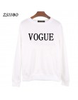 Koreański styl zima nowe mody VOGUE drukowanie bluzy w jednolitym kolorze kobiety O Neck swetry bluza kobiet dres