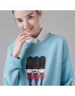 Toyouth Jesień Kobiety Bluzy Casual Wydrukowano Z Długim Rękawem Bluza Luźne Okrągły Dekolt Niebieski Swetry Sudadera Mujer