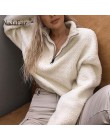 Nadafair z długim rękawem biały przycięte bluza z kapturem kobiety jesień sweter zimowy krótka bluza pluszowy zamek Faux futro p