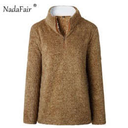 Nadafair zima golf z faux futro z kapturem kobiety jesień ciepłe grube futro bluzy damskie zamek przyczynowego pluszowe swetry t