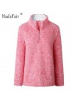 Nadafair zima golf z faux futro z kapturem kobiety jesień ciepłe grube futro bluzy damskie zamek przyczynowego pluszowe swetry t