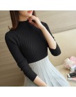 Sweter z golfem kobiety moda 2019 jesień zima czarny topy damskie swetry z dzianiny z długim rękawem Jumper Pull Femme odzież