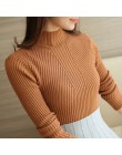 Sweter z golfem kobiety moda 2019 jesień zima czarny topy damskie swetry z dzianiny z długim rękawem Jumper Pull Femme odzież