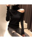 Sweter z dzianiny Off Shoulder swetry sweter dla kobiet z długim rękawem z golfem kobiet Jumper czarny biały szary Sexy odzież