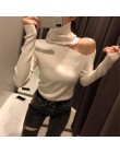 Sweter z dzianiny Off Shoulder swetry sweter dla kobiet z długim rękawem z golfem kobiet Jumper czarny biały szary Sexy odzież