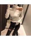 Sweter z dzianiny Off Shoulder swetry sweter dla kobiet z długim rękawem z golfem kobiet Jumper czarny biały szary Sexy odzież