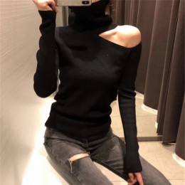 Sweter z dzianiny Off Shoulder swetry sweter dla kobiet z długim rękawem z golfem kobiet Jumper czarny biały szary Sexy odzież